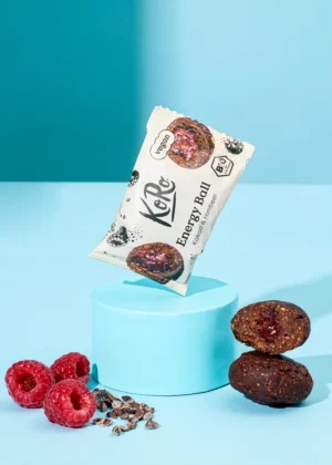 Organic cocoa and raspberry energy ball