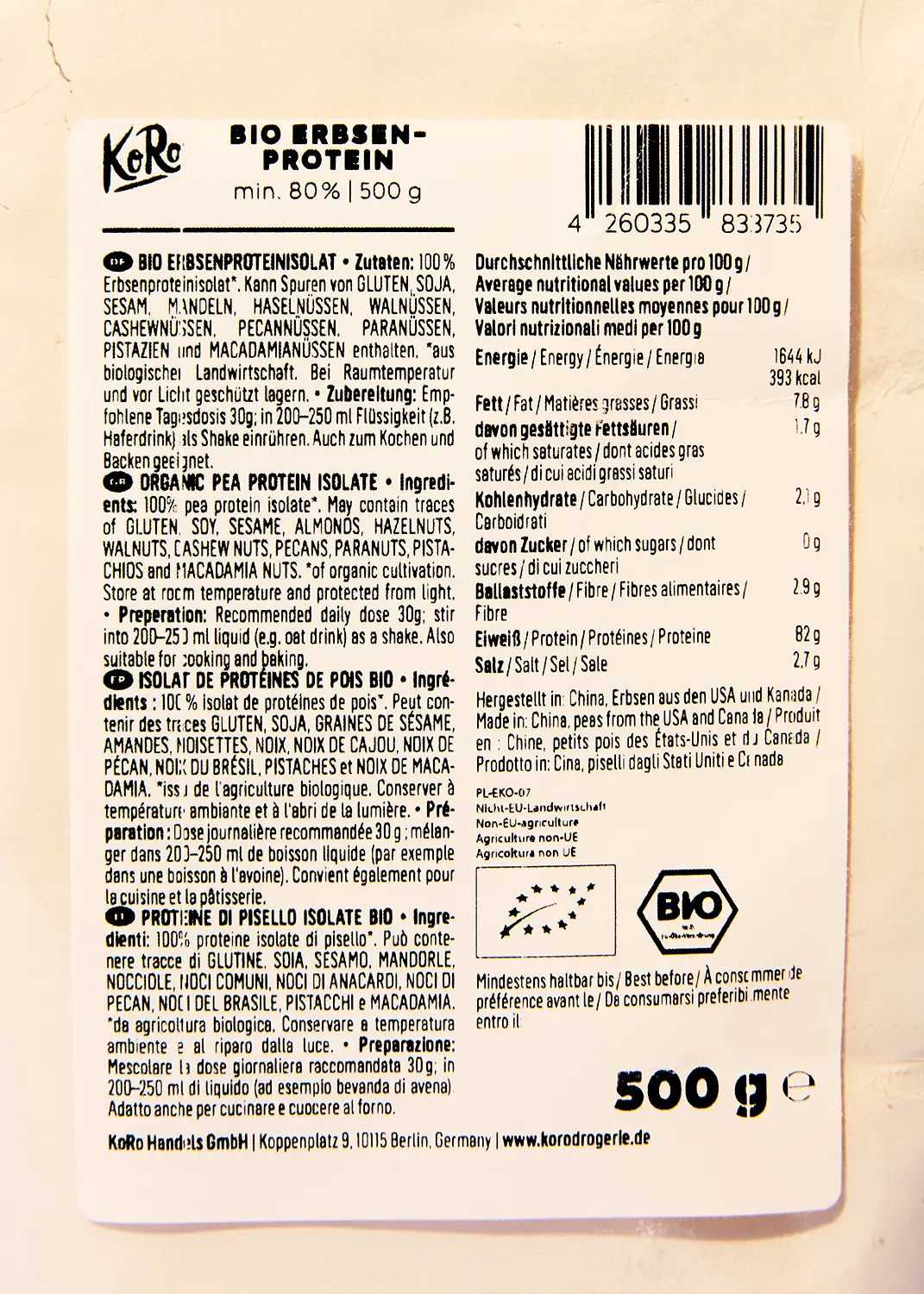 Organic pea protein powder 500g - Image 3