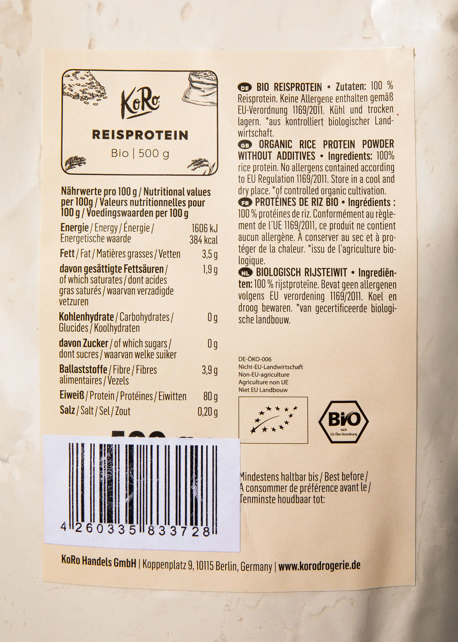 Organic rice protein 500g - Image 3